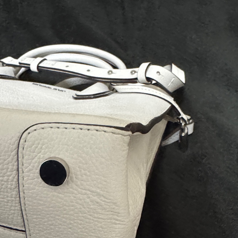 Michael Kors White Pebbled Leather Satchel with Lock Pendant - Picture 7 of 12